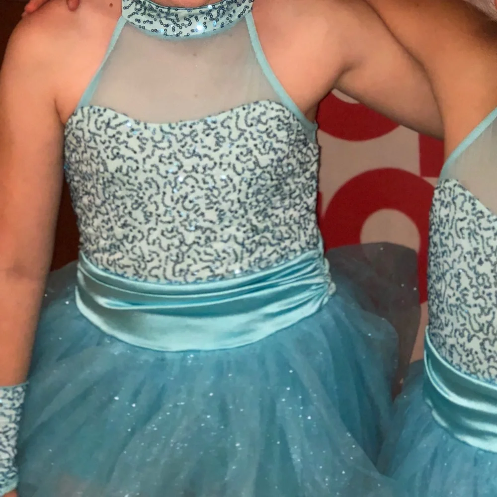 Dance Halloween Costume High Neck Sequins Tulle Ruffle Skirt Girls Size Large
